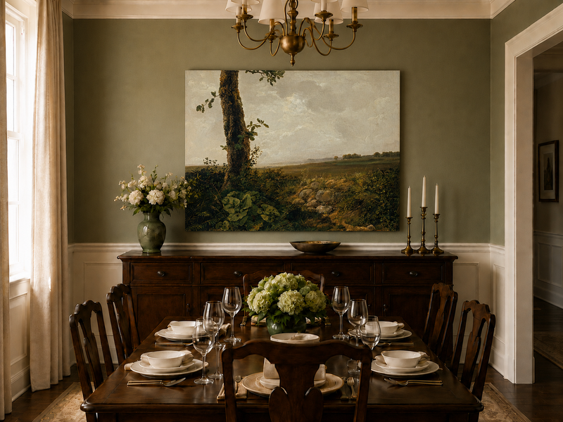 Landscape Oil Painting - Countryside Tree & Rolling Hills