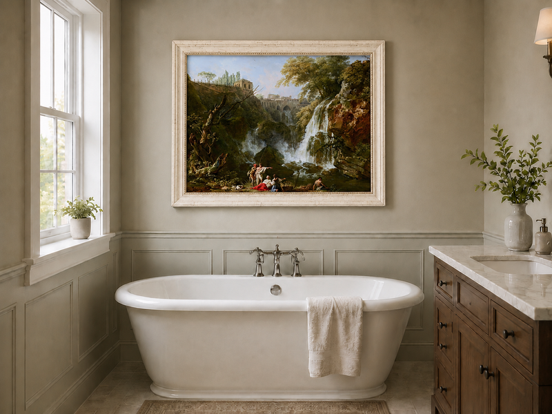 Landscape Oil Painting - Waterfall Figures & Classical