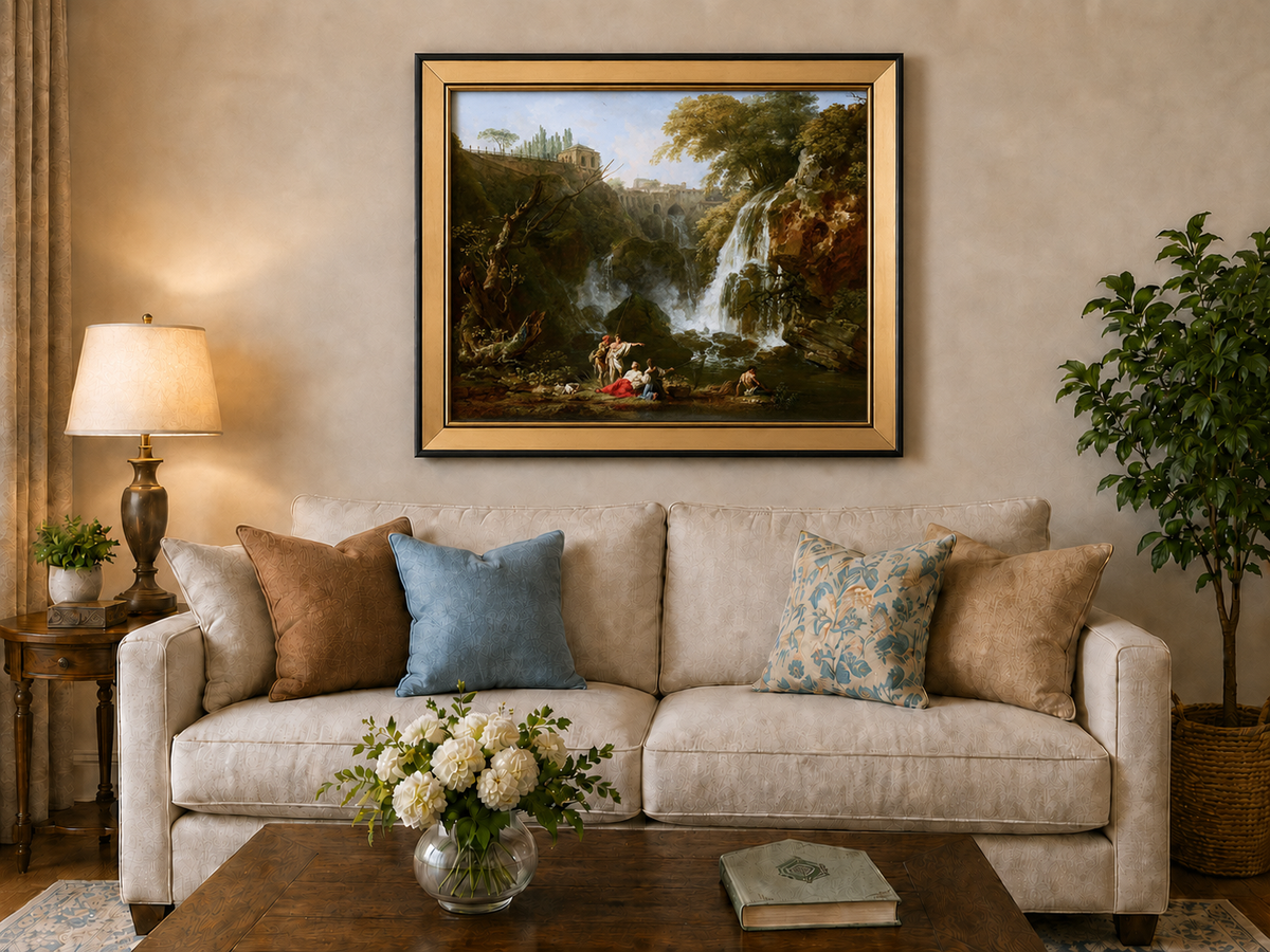 Landscape Oil Painting - Waterfall Figures & Classical