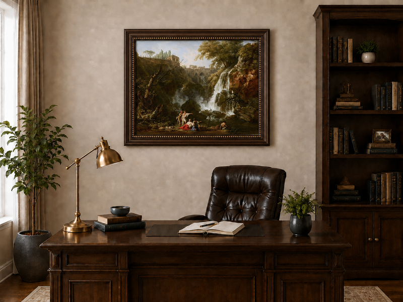 Landscape Oil Painting - Waterfall Figures & Classical