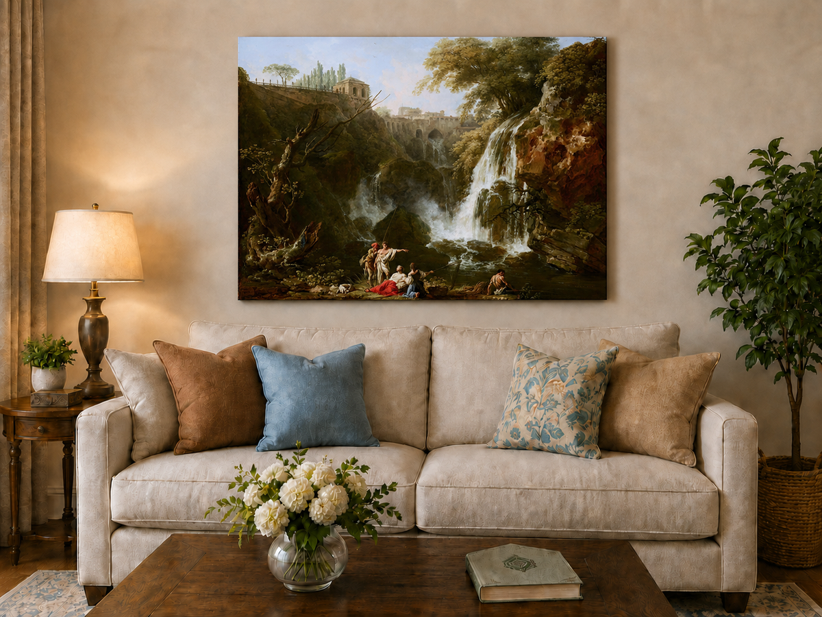Landscape Oil Painting - Waterfall Figures & Classical