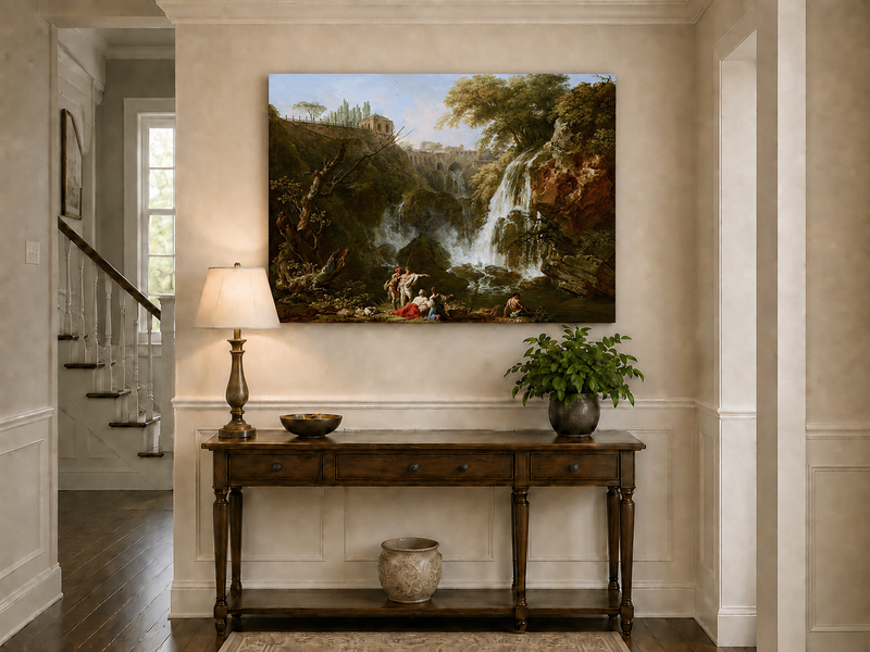 Landscape Oil Painting - Waterfall Figures & Classical