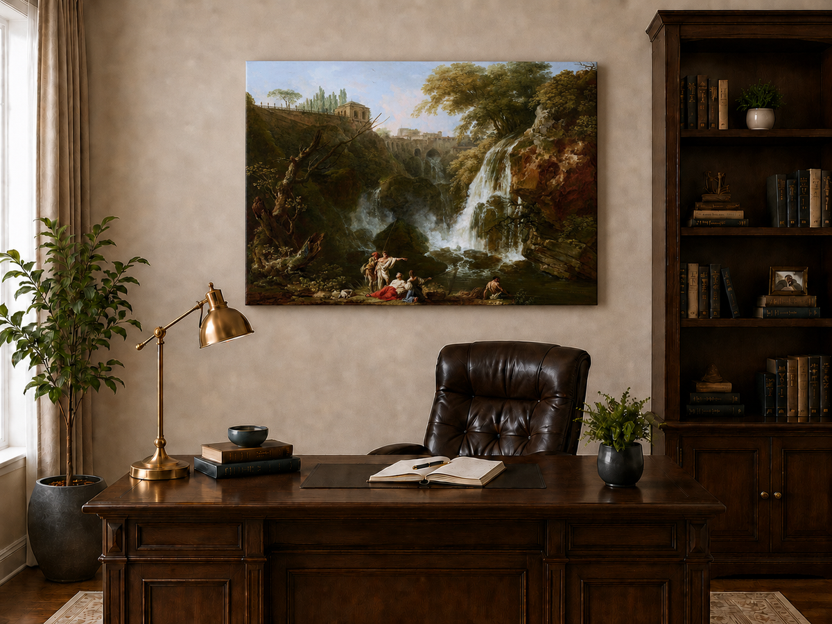 Landscape Oil Painting - Waterfall Figures & Classical
