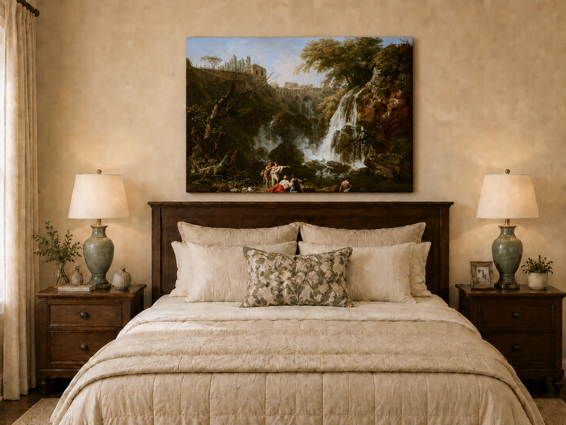 Landscape Oil Painting - Waterfall Figures & Classical