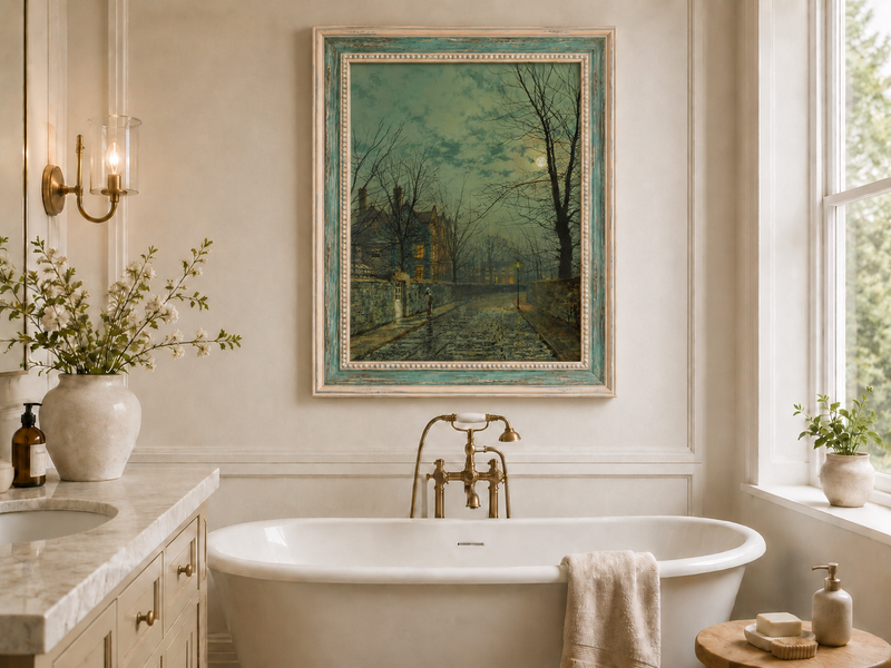 Peinture à l'huile de paysage - Rivière printanière avec pêcheur et arbres