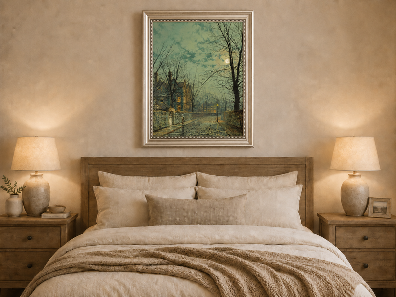 Peinture à l'huile de paysage - Rivière printanière avec pêcheur et arbres