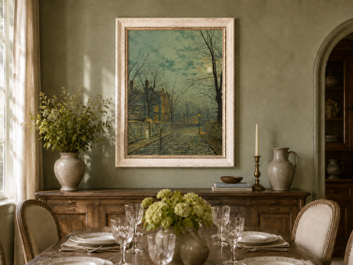 Peinture à l'huile de paysage - Rivière printanière avec pêcheur et arbres