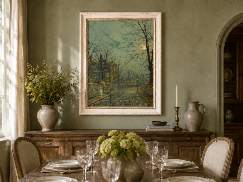Peinture à l'huile de paysage - Rivière printanière avec pêcheur et arbres