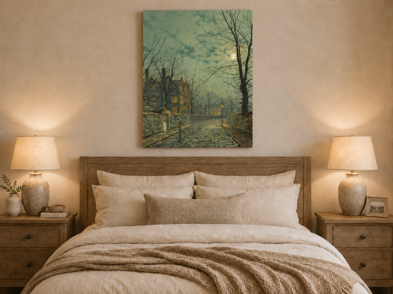 Peinture à l'huile de paysage - Rivière printanière avec pêcheur et arbres