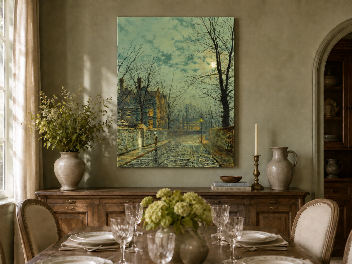 Peinture à l'huile de paysage - Rivière printanière avec pêcheur et arbres