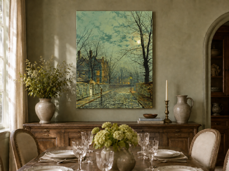 Peinture à l'huile de paysage - Rivière printanière avec pêcheur et arbres