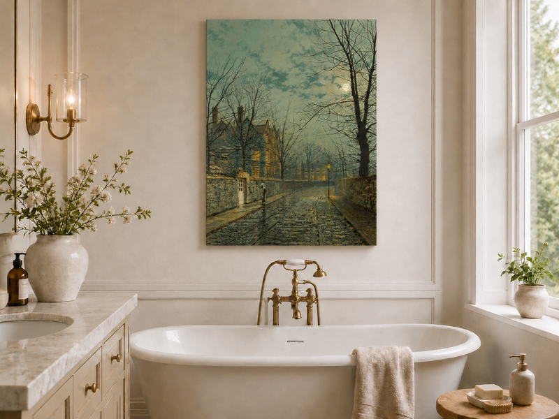 Peinture à l'huile de paysage - Rivière printanière avec pêcheur et arbres