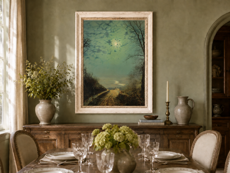 Peinture à l'huile de paysage - Rivière printanière avec pêcheur et arbres