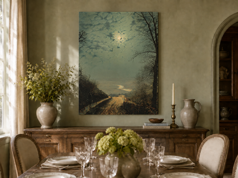 Peinture à l'huile de paysage - Rivière printanière avec pêcheur et arbres