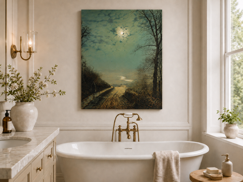 Peinture à l'huile de paysage - Rivière printanière avec pêcheur et arbres