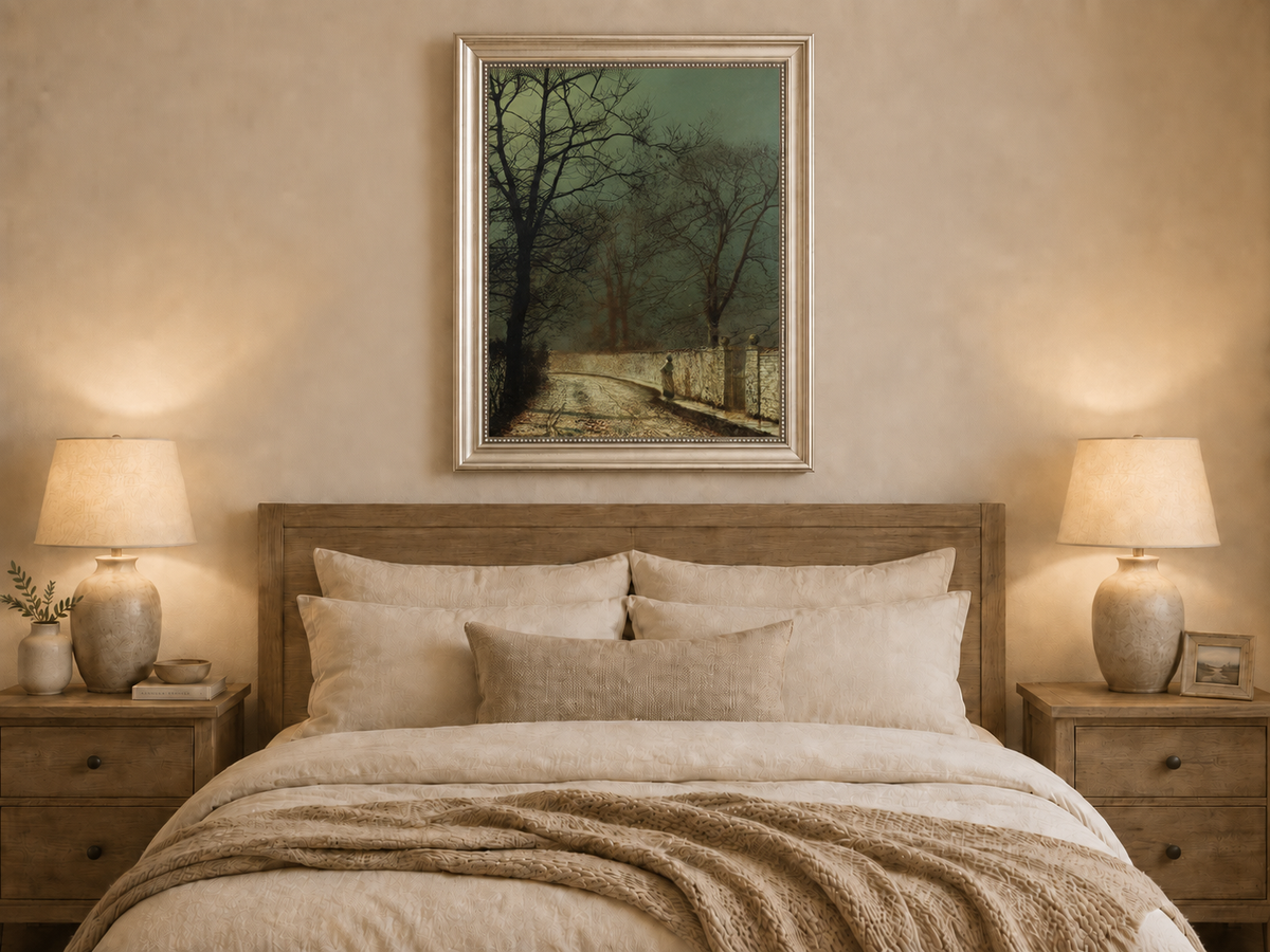 Landscape Oil Painting - Quiet Moonlit Country Lane in Autumn