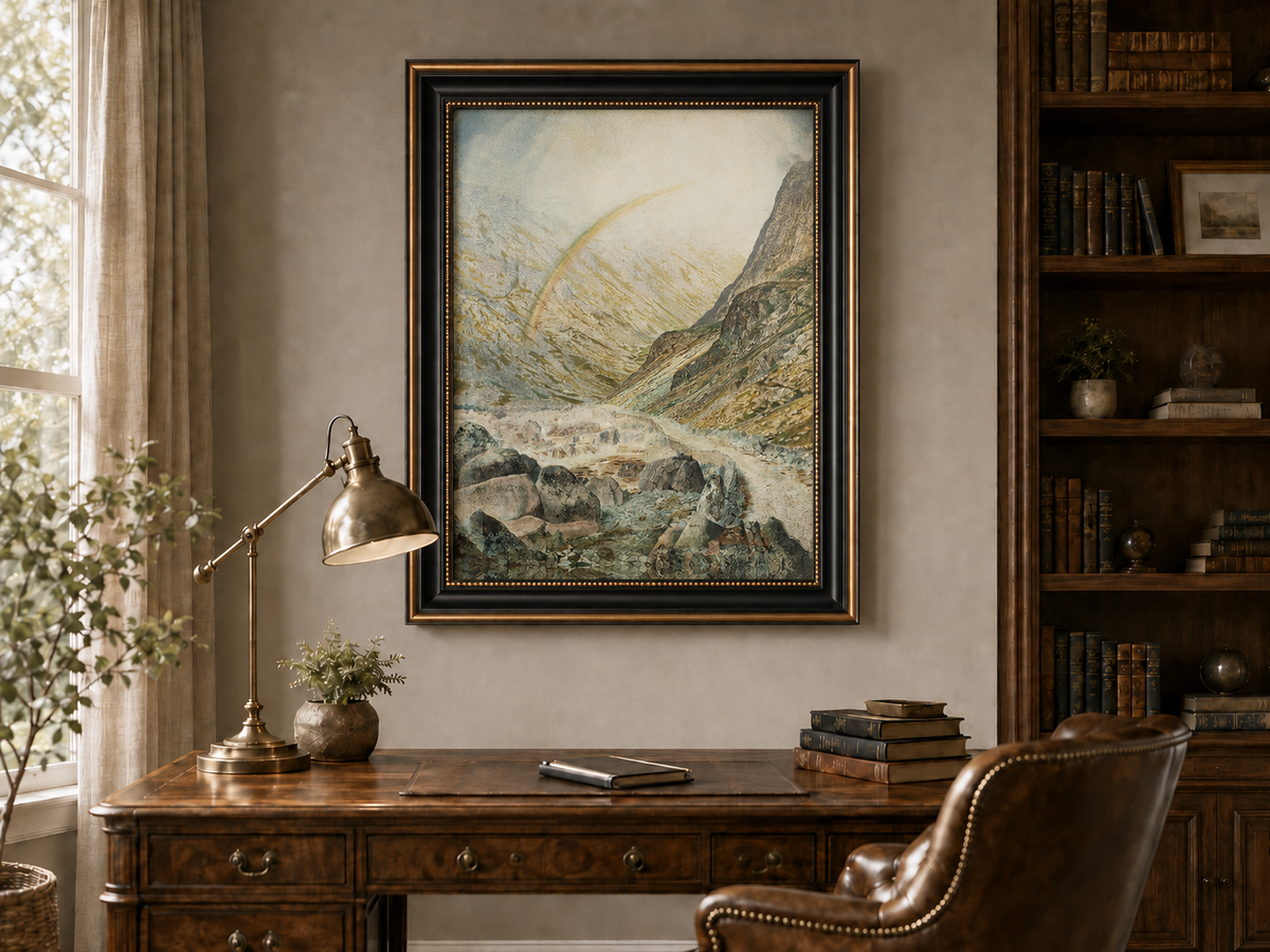 Peinture à l'huile de paysage - Rivière printanière avec pêcheur et arbres
