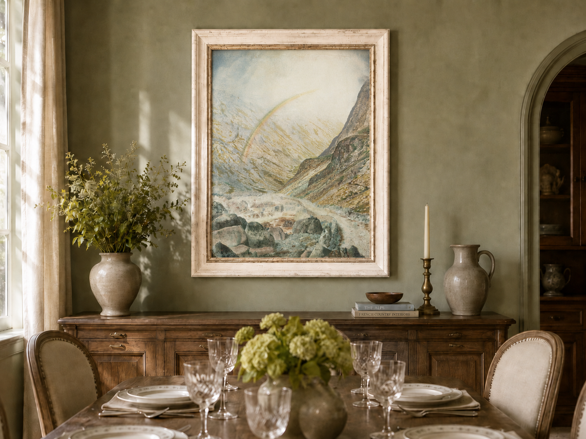 Peinture à l'huile de paysage - Rivière printanière avec pêcheur et arbres