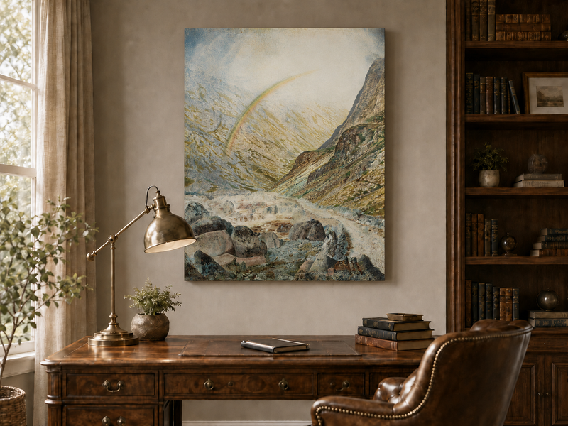 Peinture à l'huile de paysage - Rivière printanière avec pêcheur et arbres
