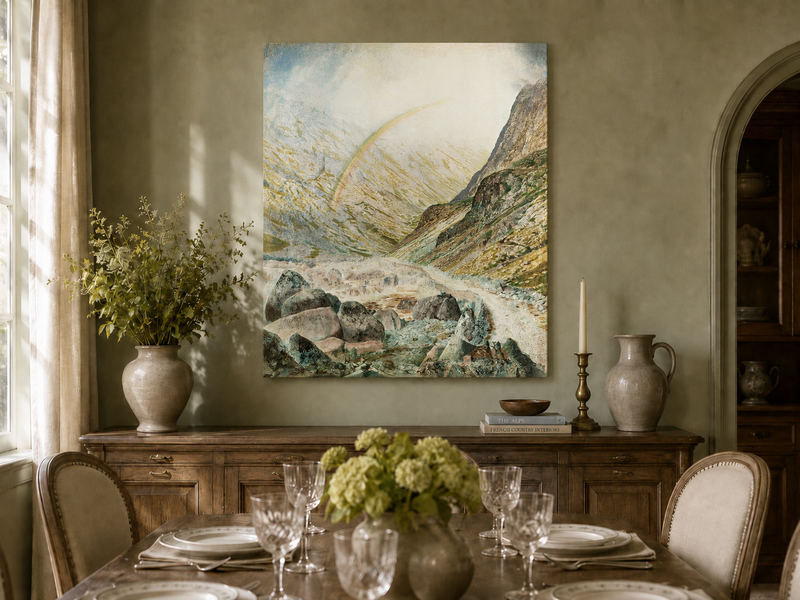 Peinture à l'huile de paysage - Rivière printanière avec pêcheur et arbres