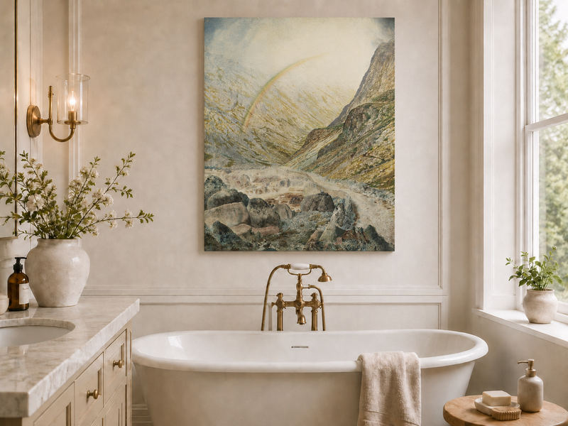 Peinture à l'huile de paysage - Rivière printanière avec pêcheur et arbres