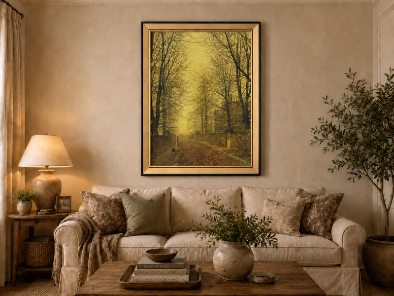 Landscape Oil Painting - Autumn Avenue with Trees and Figure