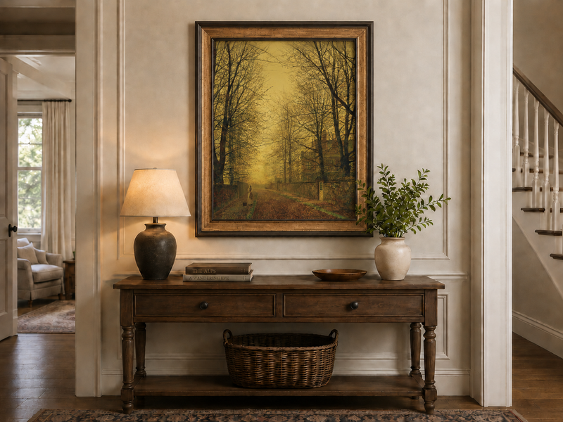 Landscape Oil Painting - Autumn Avenue with Trees and Figure