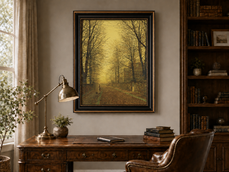 Landscape Oil Painting - Autumn Avenue with Trees and Figure