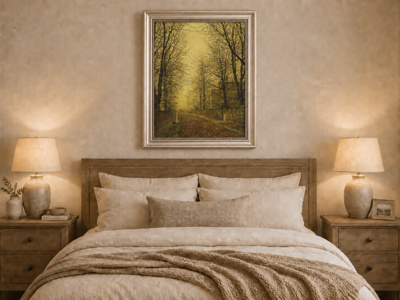 Landscape Oil Painting - Autumn Avenue with Trees and Figure