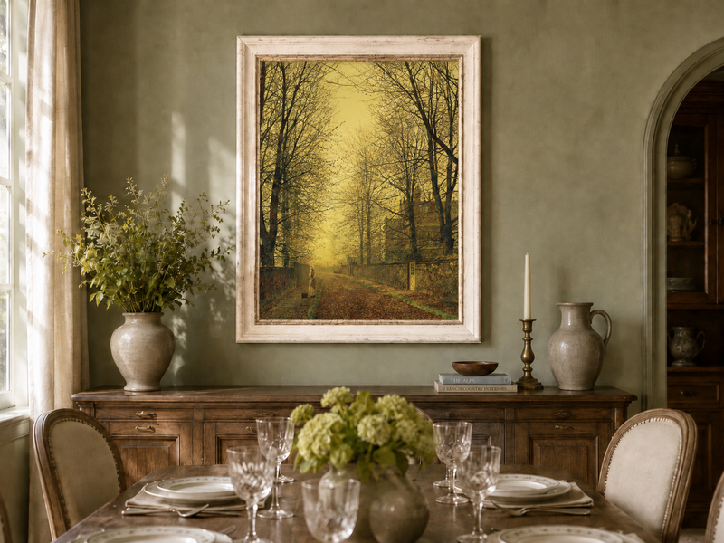 Landscape Oil Painting - Autumn Avenue with Trees and Figure