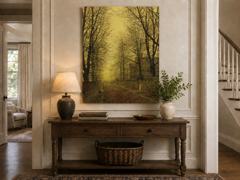 Landscape Oil Painting - Autumn Avenue with Trees and Figure