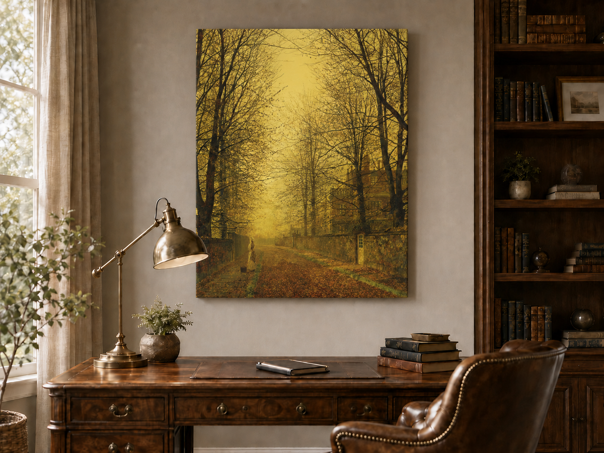 Landscape Oil Painting - Autumn Avenue with Trees and Figure