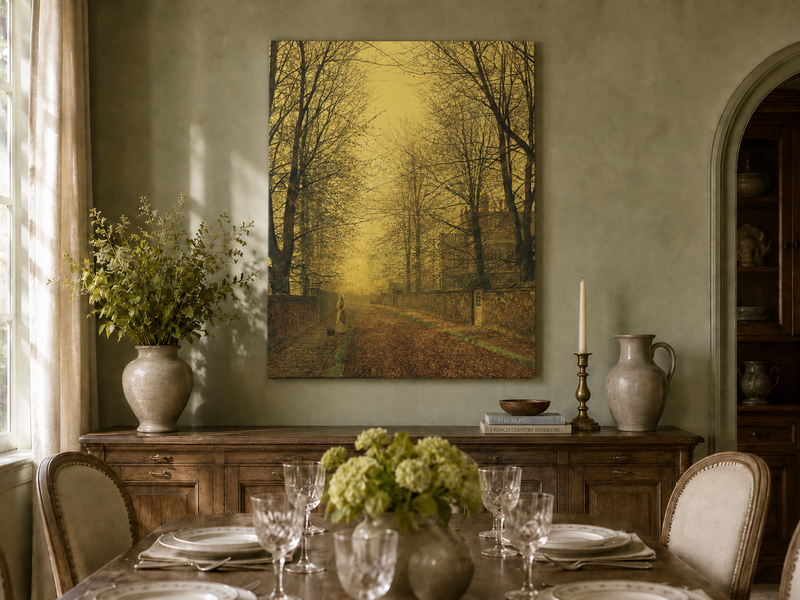 Landscape Oil Painting - Autumn Avenue with Trees and Figure