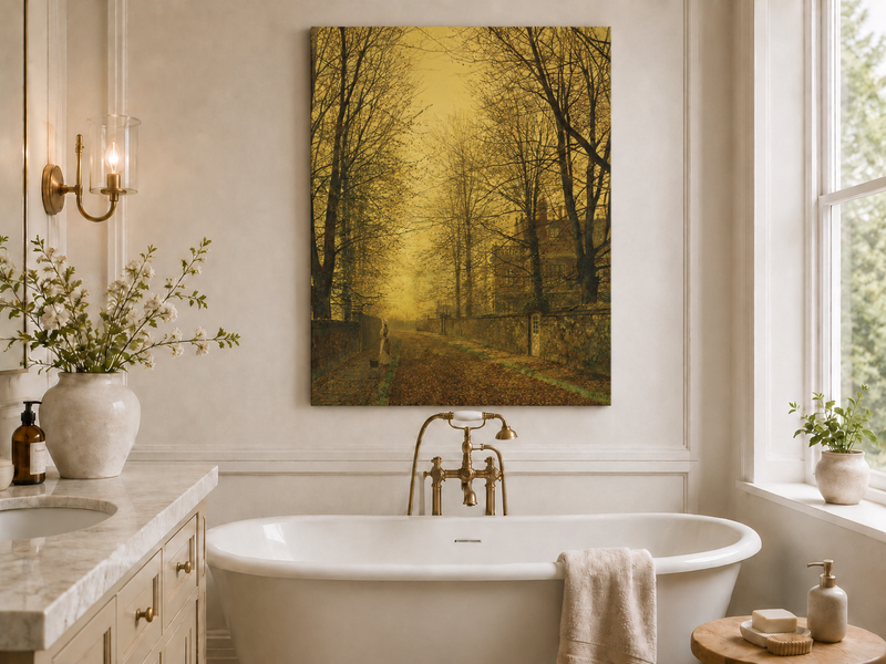 Landscape Oil Painting - Autumn Avenue with Trees and Figure