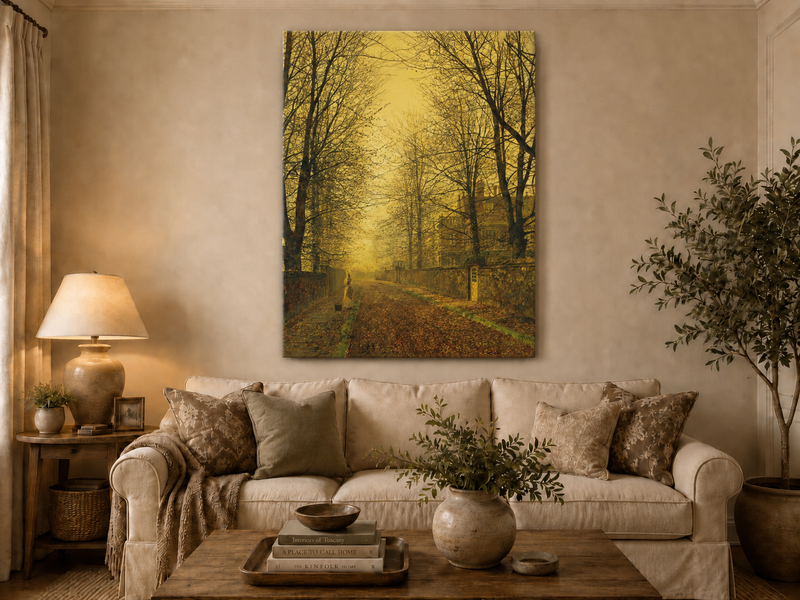 Landscape Oil Painting - Autumn Avenue with Trees and Figure