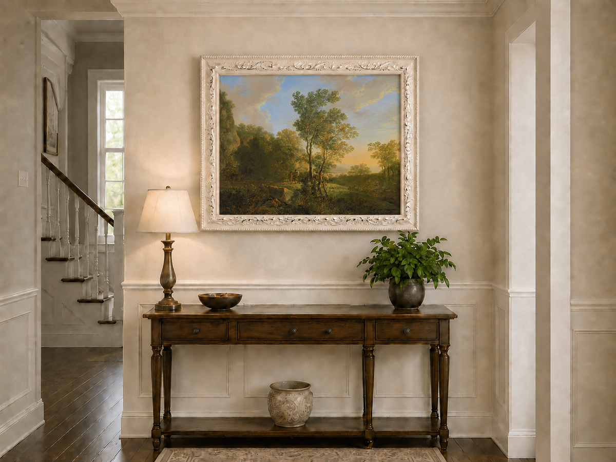 Landscape Oil Painting - Sunset Woodland Valley with Figures