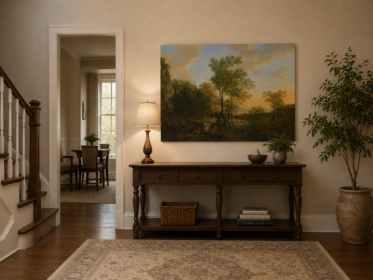 Landscape Oil Painting - Sunset Woodland Valley with Figures