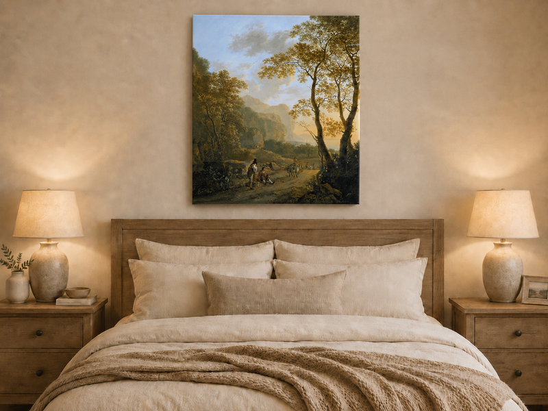 Peinture à l'huile de paysage - Rivière printanière avec pêcheur et arbres