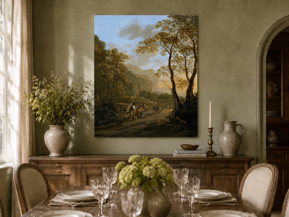 Peinture à l'huile de paysage - Rivière printanière avec pêcheur et arbres