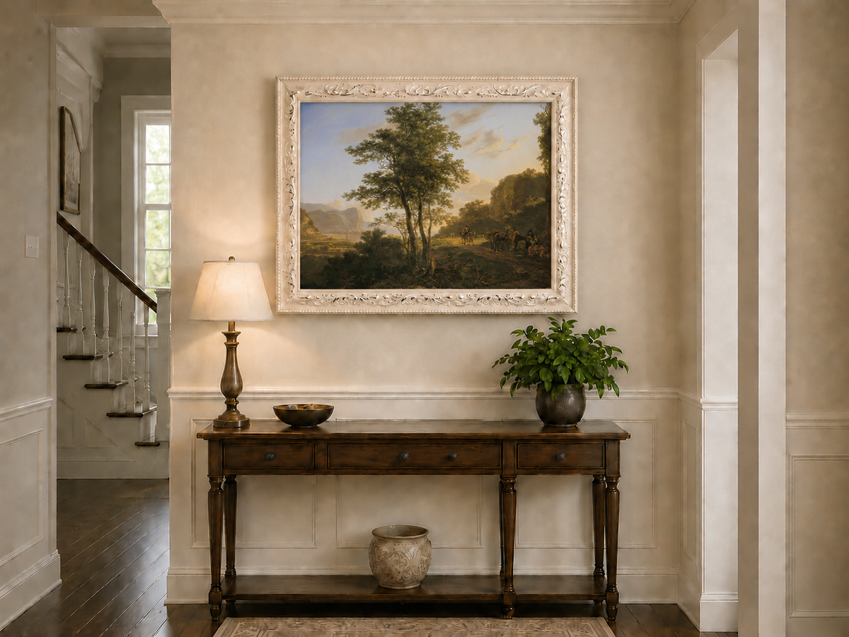 Landscape Oil Painting - Mountain Path with Travelers at Dusk