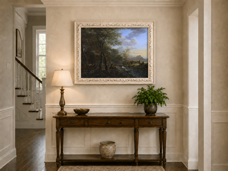 Landscape Oil Painting - Italian Mountain Landscape Travelers