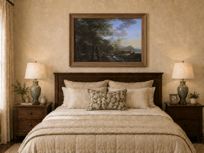 Landscape Oil Painting - Italian Mountain Landscape Travelers