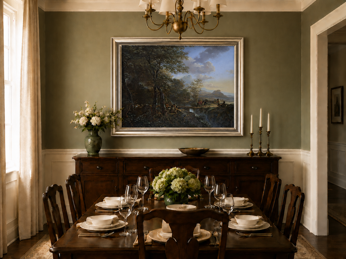 Landscape Oil Painting - Italian Mountain Landscape Travelers