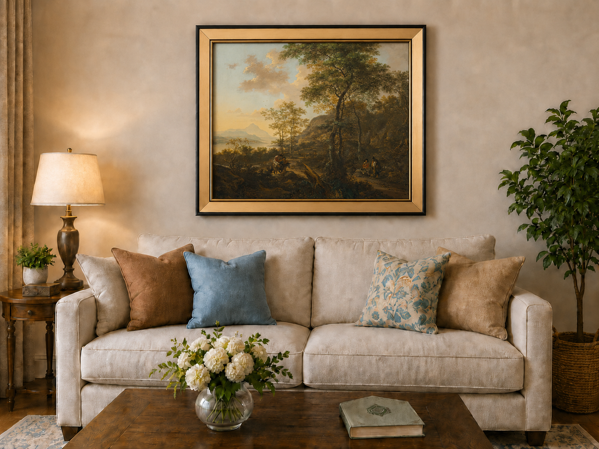 Landscape Oil Painting - Mountain Path with Travelers at Sunset