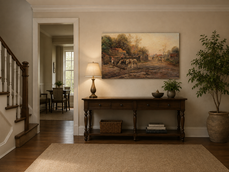 Landscape Oil Painting - Rural Village Lane