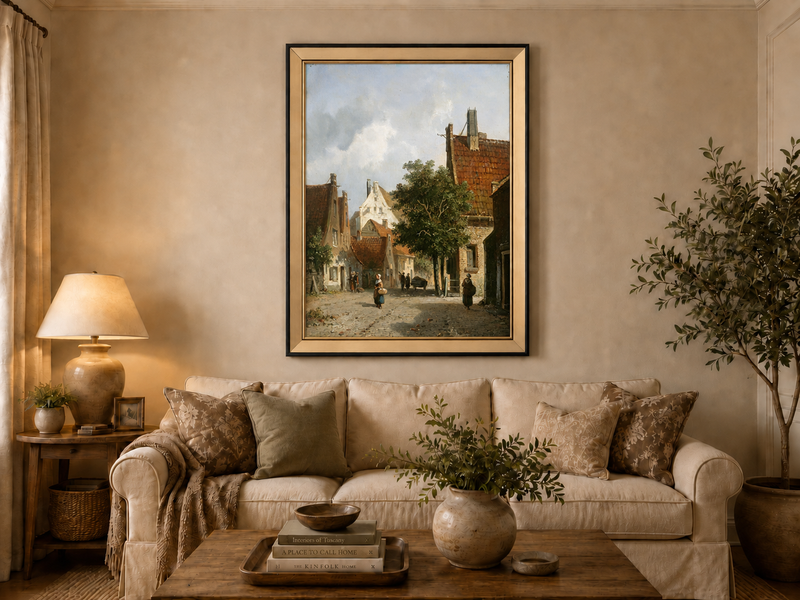 Landscape Oil Painting - European Village Street Scene