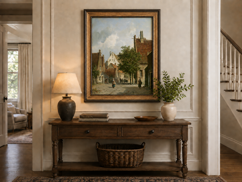 Landscape Oil Painting - European Village Street Scene