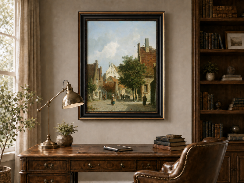 Landscape Oil Painting - European Village Street Scene