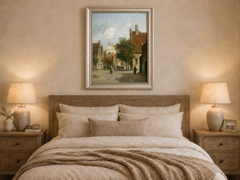 Landscape Oil Painting - European Village Street Scene