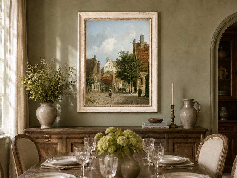 Landscape Oil Painting - European Village Street Scene